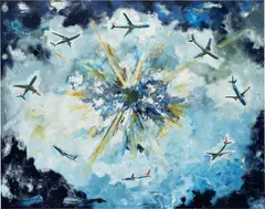 Warteschiefe am Nichts (Holding Loop in the Void) by Werner Büttner, 2015, oil on canvas, offered Sep 2022