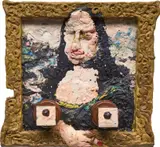 Gelitin, Untitled (Mona Lisa), 2007, Plasticine, glitter, wood construction and screws on panel