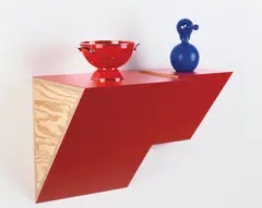 Haim Steinbach, Untitled (strainer, soap dispenser) 2A, 2009, plastic laminated wood shelf, enamel and steel strainer and plastic and resin soap dispenser