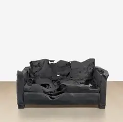 Kaari Upson, Untitled, 2012, loveseat, charcoal, Aqua-Resin and fiberglass