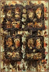 Untitled Anxious Collage by Rashid Johnson, 2017, black soap, wax and vinyl on panel, in artist’s frame, sold Nov 2022