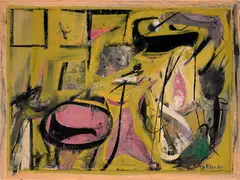 Event in a Barn by Willem de Kooning, 1947, oil, enamel and paper collage on paper laid on board, sold Nov 2022