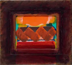 Tea with Mrs. Parikh by Howard Hodgkin, 1974-1977, oil on wood, sold Nov 2022