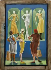 Window Wishing by Ernie Barnes, 1993, acrylic on canvas, in artist’s frame, sold Nov 2022