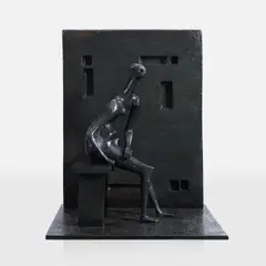 Henry Moore, Girl Seated against Square Wall, 1957-1958, bronze with dark brown and green patina