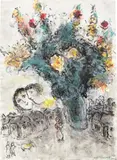 Marc Chagall, Bouquet au village, 1979, pastel, colored wax crayons, India ink and grey wash on paper