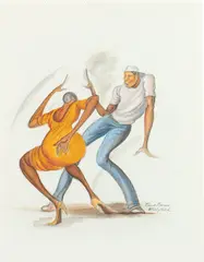 Ernie Barnes, Study Sketch for Dance Couple, 1994, colored pencil on paper