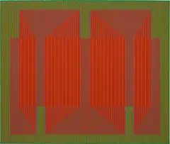 Offended Red by Julian Stanczak, 1967, acrylic on canvas, sold Nov 2022