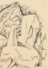 Max Weber, Seated Figure, 1912, ink on paper laid on paperboard