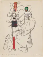 Deux personnages réciproques by Max Ernst, 1952, collage and pencil on paper laid down on cardboard, sold Nov 2022