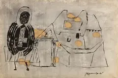 Roy Lichtenstein, St. Macarius Before His Monastery, 1951, watercolor, India ink and wax on paper