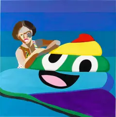 Derrick Adams, Floater 82, 2019, acrylic and fabric collage on paper
