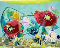 Red Flowers by Dana Schutz, 2003, oil on canvas, sold Nov 2022