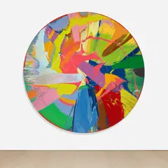 Damien Hirst, beautiful, red, edgy, ejaculating, pooh, comet, purple, spunk painting, 1997, household gloss paint on canvas