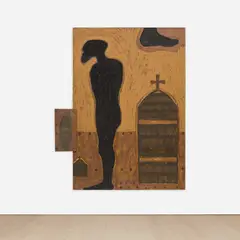 Ouattara Watts, Beyond Life, 1990, acrylic, dry pigment, sand and wood on canvas