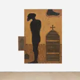 Ouattara Watts, Beyond Life, 1990, acrylic, dry pigment, sand and wood on canvas