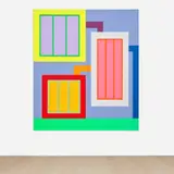 Peter Halley, Half Magic, 2018, fluorescent acrylic and Roll-A-Tex on canvas