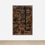 Rashid Johnson, Good Love, 2012, branded red oak flooring, black soap, wax and spray enamel