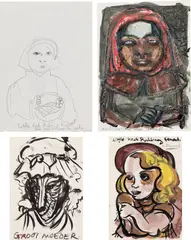 Little Red Riding Hood by Marlene Dumas, 1989, (i, iii) ink on paper (ii, iv) gouache and ink on paper, offered Nov 2022
