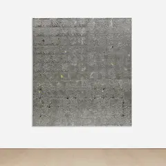 Hugo McCloud, Untitled, 2016, aluminum foil, aluminum coating and oil on tar mounted on wood