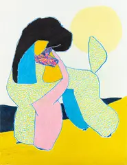 Spring Poodle by Susumu Kamijo, 2017, oil, crayon and pastel pencil on paper, sold Nov 2022