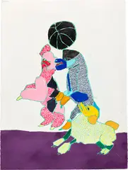 Playtime by Susumu Kamijo, 2017, oil, crayon and pastel pencil on paper, sold Nov 2022