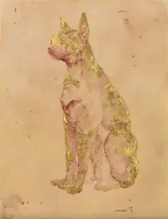 Gold Cat From Egypt by Damien Hirst, 2014, pencil, pastel, ink and gold leaf on vellum laid on board, sold Nov 2022
