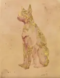 Damien Hirst, Gold Cat From Egypt, 2014, pencil, pastel, ink and gold leaf on vellum laid on board