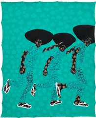 Raising boys, ngesintu by Wonder Buhle Mbambo, 2021, acrylic and metallic gold on unstretched canvas, offered Nov 2022