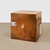 Walead Beshty, 24-inch Copper (FedEx® Large Kraft Box ©2008 FEDEX 330510 REV 6/08 GP), First Overnight, Los Angeles–Miami Beach trk#793052326013, November 27–30, 2009, First Overnight, Miami Beach–New York trk#793075611086, December 7–8, 2009, polished copper and accrued FedEx shipping and tracking labels