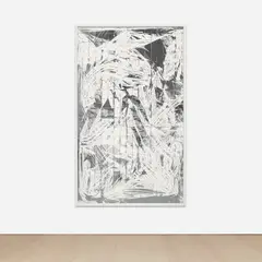 Egret, Chi, Morning Walk (White) by Pamela Rosenkranz, 2014, Ralph Lauren acrylic latex paint (Egret) and emergency blanket, in artist's frame, sold Nov 2022