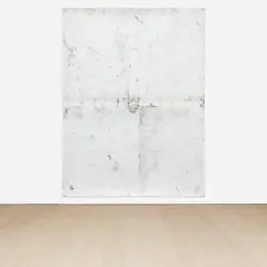 On "Three", Ready? One... Two... Three! by Tony Lewis, 2014, graphite, graphite powder and tape on 4 adjoined sheets of paper, offered Nov 2022