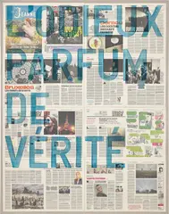 Rirkrit Tiravanija, untitled 2017 (l'odieux parfum de vérité, libération, 29-30 avril, 2017), 2017, oil and newspaper on linen