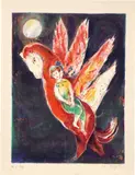 Marc Chagall, Then the old woman mounted on the Ifrit’s back, taking her daughter behind her, and the Ifrit flew off with them...: plate 7, from Four Tales from the Arabian Nights (M. 42, see C. bks 18)