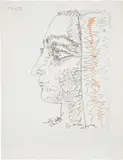 Profile en trois couleurs (Profile in Three Colors) (B. 826, M. 288) by Pablo Picasso, 1956, Lithograph in colors, on Arches paper, with full margins, sold Apr 2022