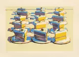Wayne Thiebaud, Boston Cremes, from Seven Still Lifes and a Silver Landscape, 1971, Linocut in colors, on Arches paper, with full margins