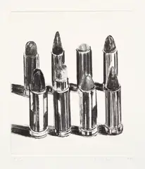 Lipsticks-Black by Wayne Thiebaud, 1988, Drypoint, on Somerset paper, with full margins, sold Apr 2022