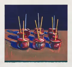 Wayne Thiebaud, Candy Apples, 1987, Woodcut in colors, on Tosa Koza paper, with full margins,