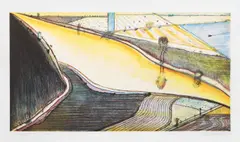 Wayne Thiebaud, Hill River, 2002, Drypoint and aquatint with direct gravure in colors, on Somerset paper, with full margins