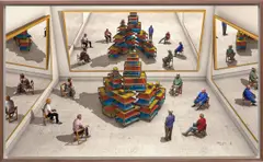 Viewers Looking at a Ready-made with Skull and Mirrors by David Hockney, 2018, Monumental photographic drawing in colors, on four sheets of wove paper, mounted on Dibond (as issued), sold Apr 2022