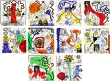 Keith Haring, Apocalypse Suite (L. pp. 98-109), 1988, The complete set of 10 screenprints in colors, on Museum Board, with accompanying text by William Burroughs screenprinted on acetate, the full sheets