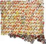 El Anatsui, Paper & Gold, 2017, Pigment print in colors with irregular hand-cut edges, with printed, hand-cut and hand-sculpted aluminum collage, and copper wire, on wove paper, the full sheet