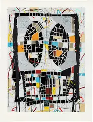 Rashid Johnson, Untitled (Broken Men), 2019, Screenprint with mylar collage in colors, on Saunders Warterford paper, with full margins