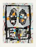 Rashid Johnson, Untitled (Broken Men), 2019, Screenprint with mylar collage in colors, on Saunders Warterford paper, with full margins