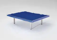 Table Bleu KleinTM / Klein Blue by Yves Klein, designed 1961, IKB pigment, glass, Plexiglas and chrome-plated metal, sold Apr 2022