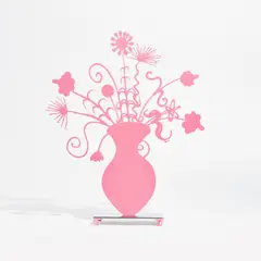 Flores Pink by Kenny Scharf, 2021, Shaped aluminum with pink flocking, mounted to polished steel base with flocked feet, contained in the original white ca, sold Apr 2022