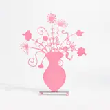 Kenny Scharf, Flores Pink, 2021, Shaped aluminum with pink flocking, mounted to polished steel base with flocked feet, contained in the original white cardboard box with foam lining