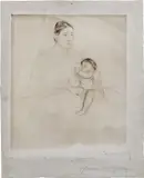 Mary Cassatt, Nursing (see B. 135 ), 1890, Drypoint in dark brown, with significant burr and selective wiping, on Arches laid paper, with margins