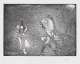 Pablo Picasso, Homme arrêtant un cheval devant une femme (Man Stopping a Horse in Front of a Woman), plate 57 from 347 Series (B. 1537, Ba. 1553), 1968, Etching and aquatint, on Rives BFK paper, with full margins