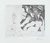Pablo Picasso, Homme-chien et femme, avec une petite bourgeoise stupefaite (Man-dog and Woman, with a Stupefied Little Bourgeoise), plate 32 from 156 Series (B. 1887, Ba. 1893)